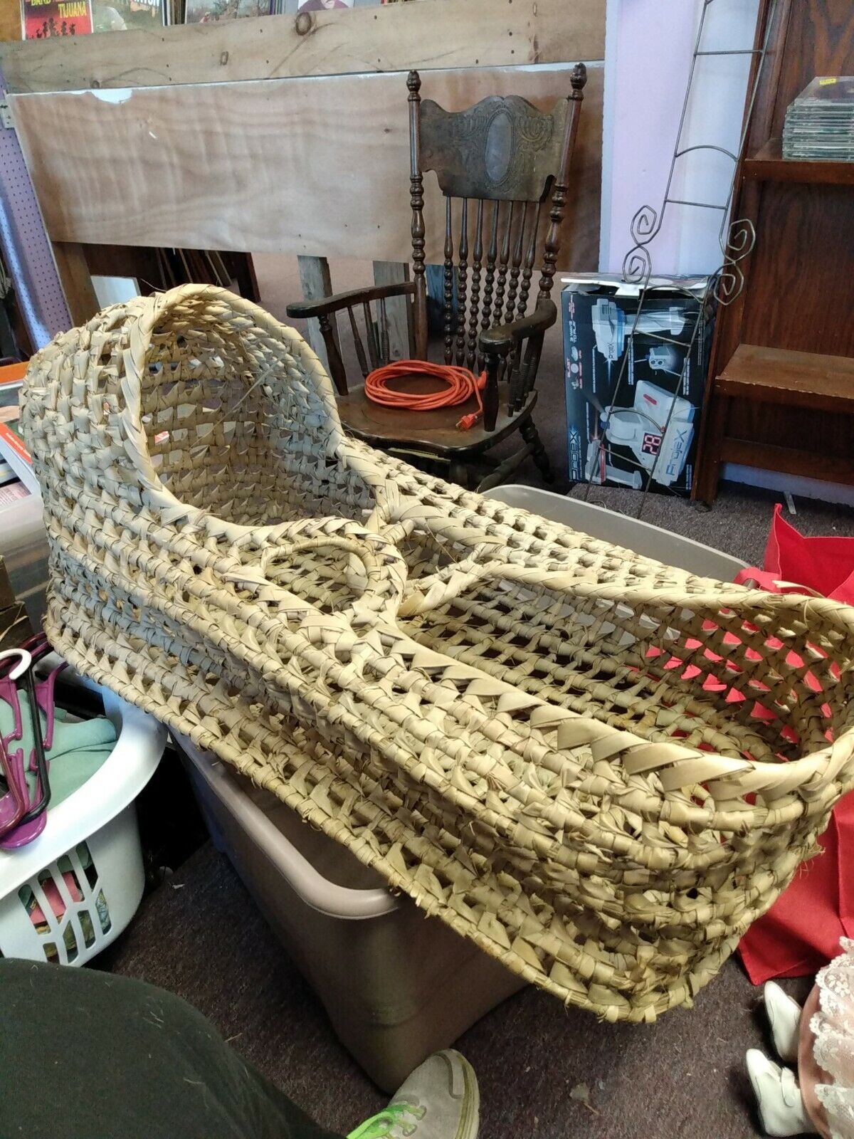 Vintage Large Woven Cradle Basket Eg