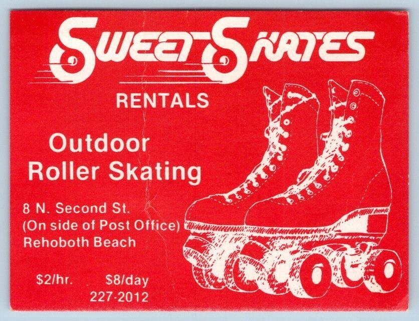1960's REHOBOTH BEACH DELAWARE SWEET SKATES RENTALS OUTDOOR ROLLER SKATING CARD