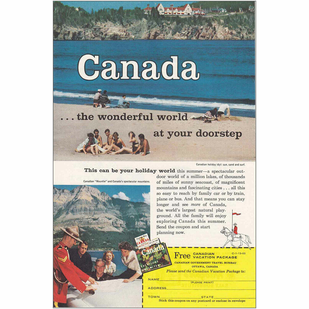 1958 Canada: Wonderful World at Your Doorstep Vintage Print Ad