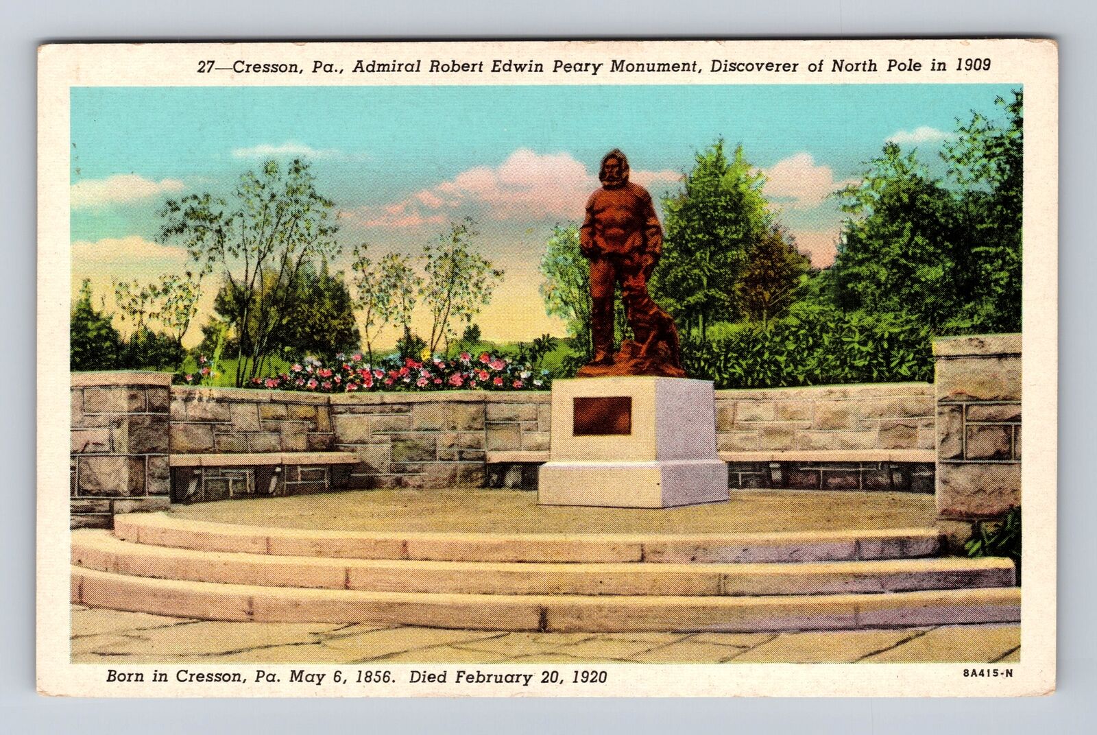 Cresson PA-Pennsylvania, Admiral Robert E Peary Monument, Vintage Postcard