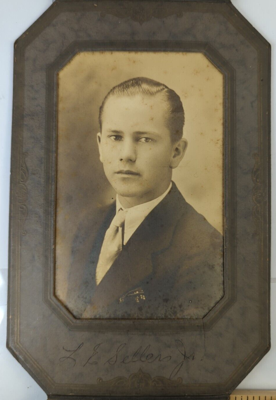 Vintage Photo 1920\'s, Handsome Man Posed Portrait, In Cardstock Frame, 5x8