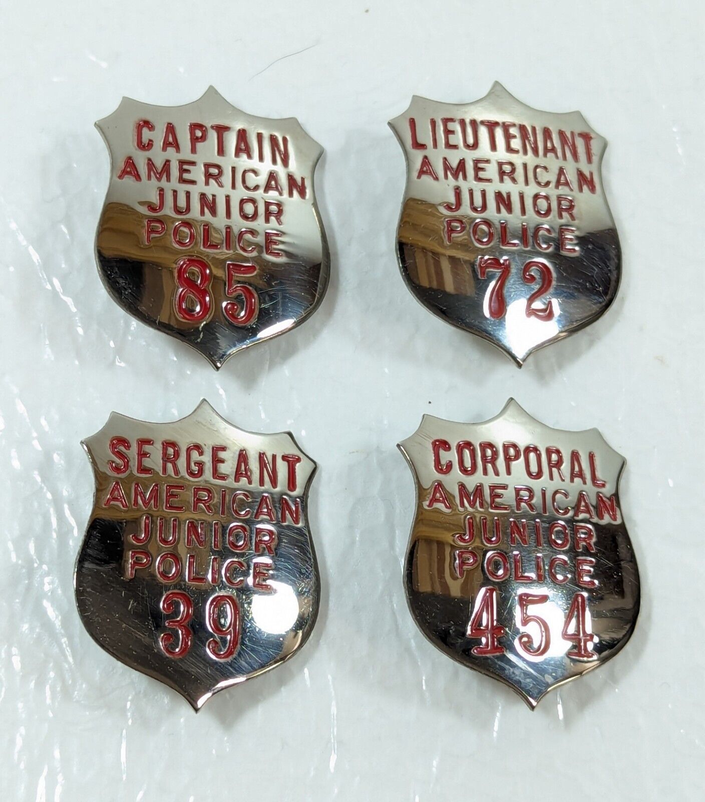 Vtg American Junior Police Mini Badges Pins Captain Lieutenant Sergeant Corporal