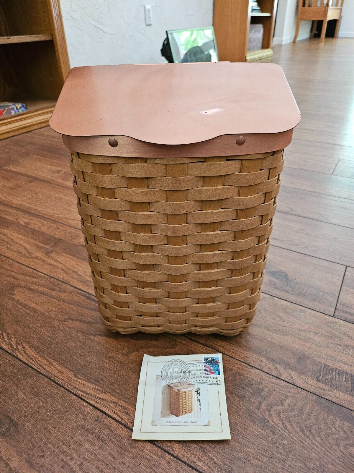 Longaberger Mailbox Basket With Copper Lid Protector, Sunflower Liner & Card