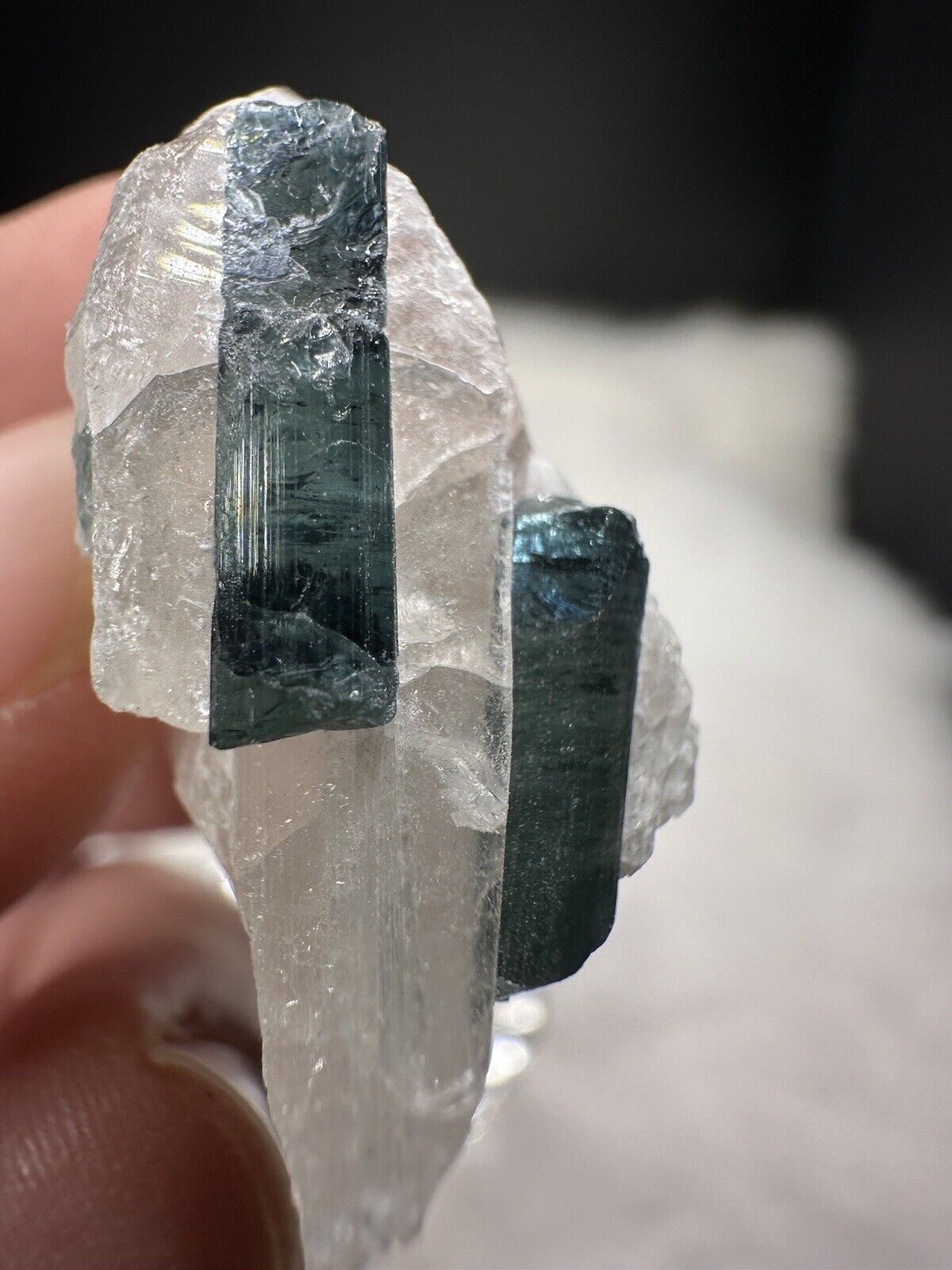 Indicolite Tourmaline Crystal on Perfect Quartz Specimen Blue Color from Afghan