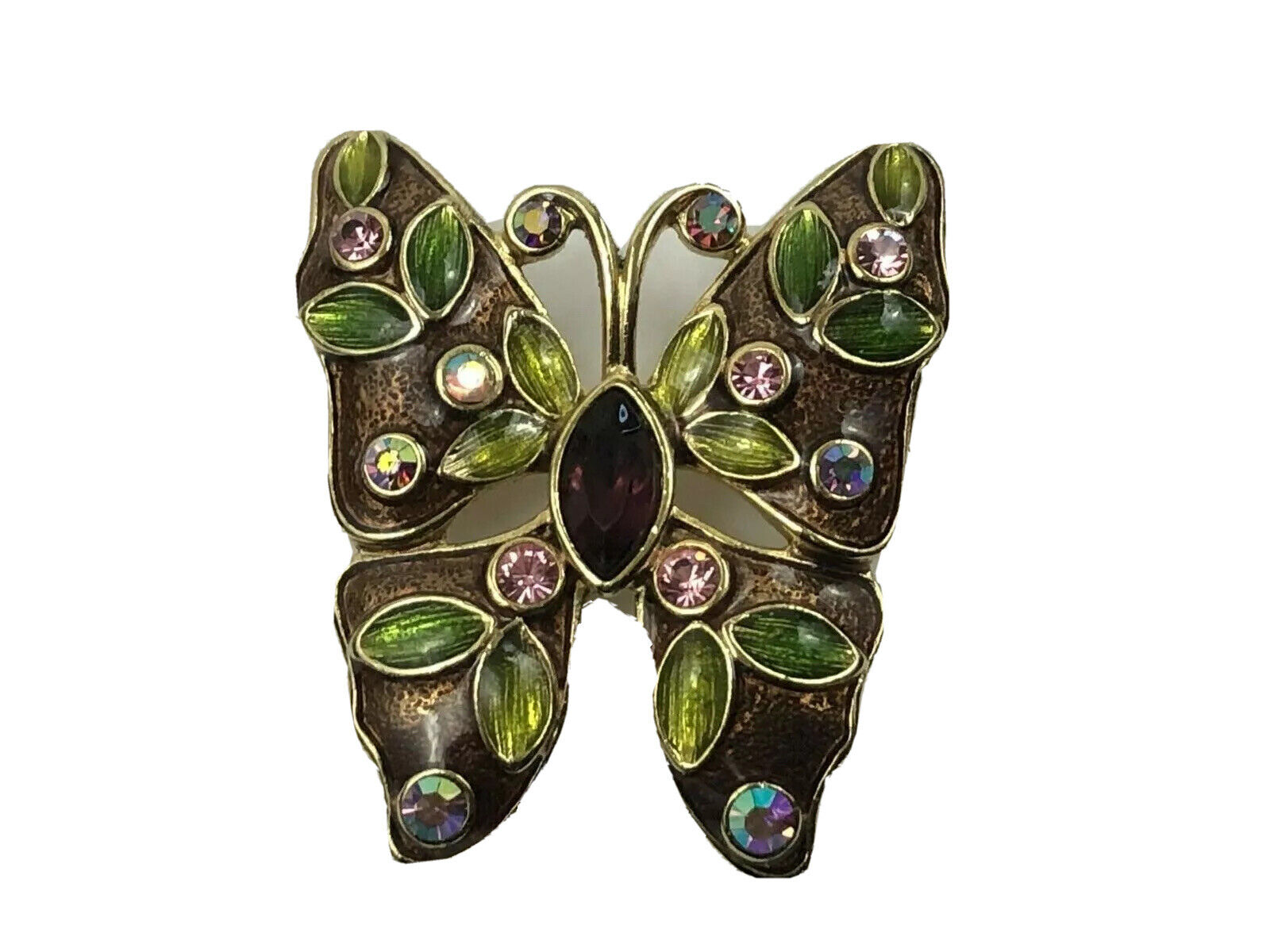 Beautiful Moth Butterfly Pin Brooch Rhinestones Enamel  E9