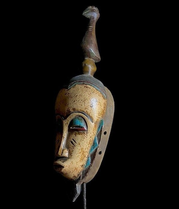Vintage Hand Carved Wooden Tribal African Art Face Mask African Guro Baule-9053