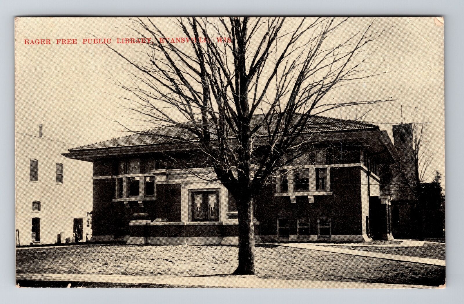 Evansville WI-Wisconsin, Eager Free Public Library, Vintage c1908 Postcard