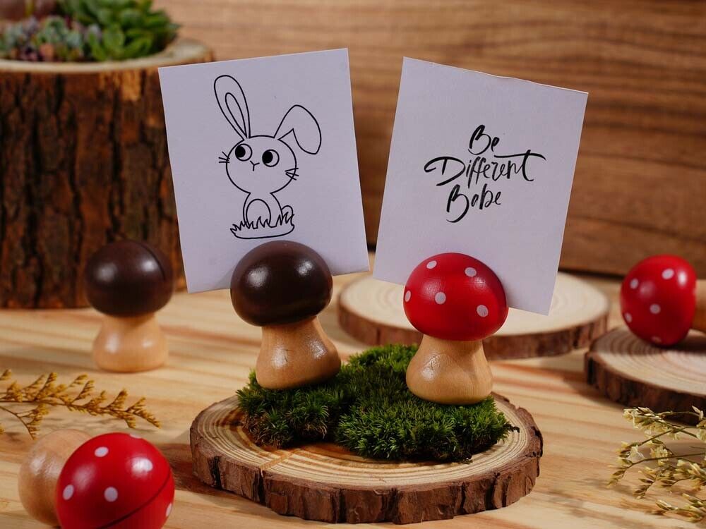 Wood Memo Holder Stand Suitable for Single Photo Picture Note Cute Mushroom B