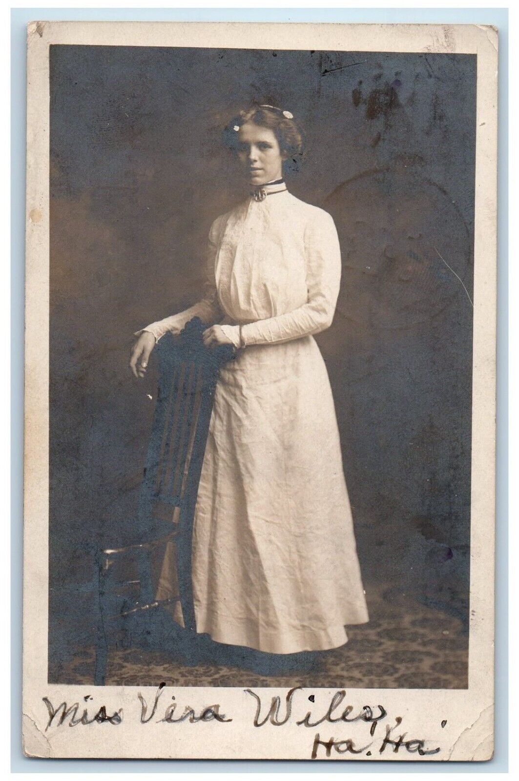 1909 Studio Portrait Vera Wiles Pretty Woman Rock Falls IL RPPC Photo Postcard