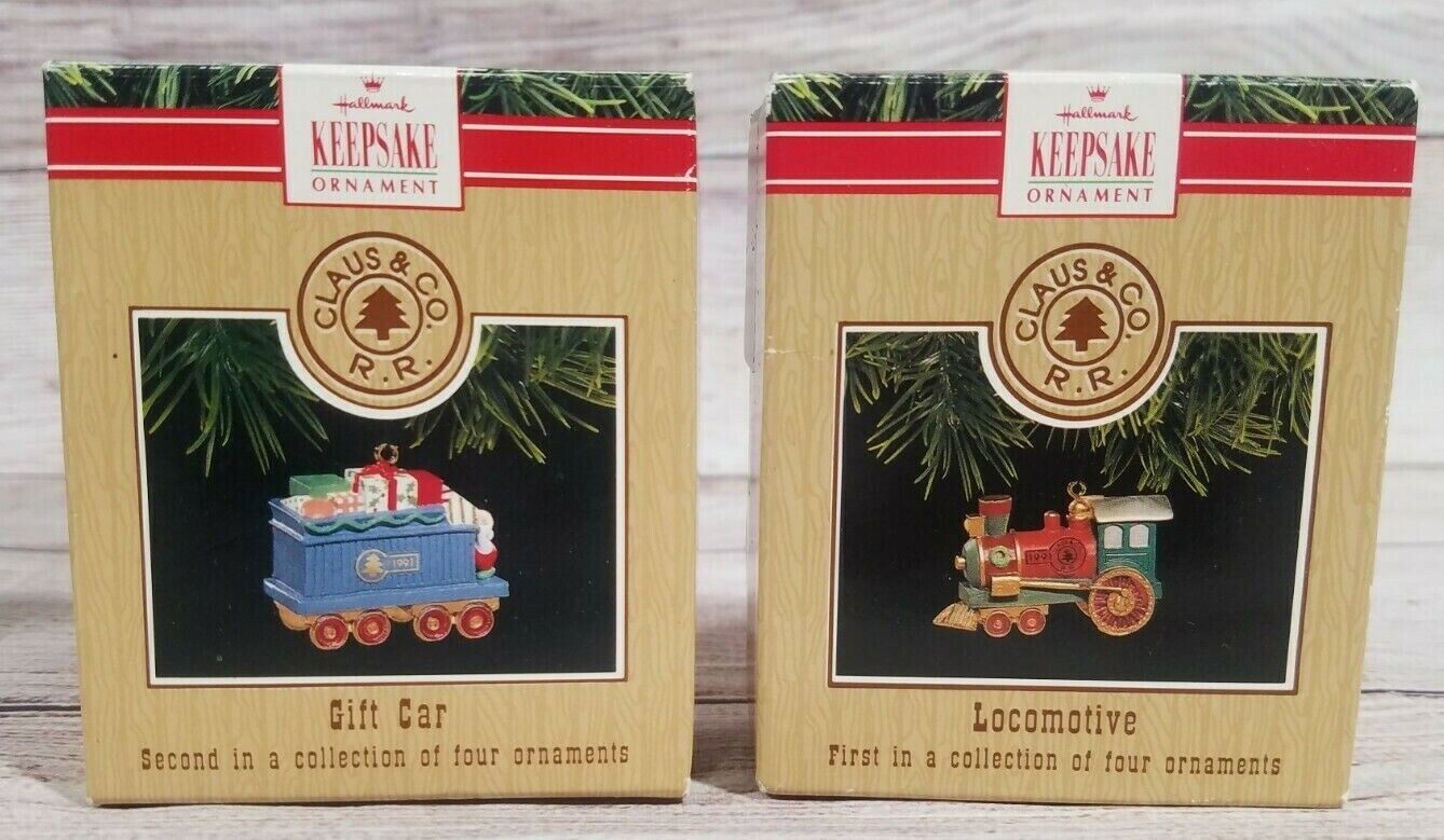 Vintage Hallmark Keepsake Claus & Co RR Ornament Set Gift Car Locomotive 1991