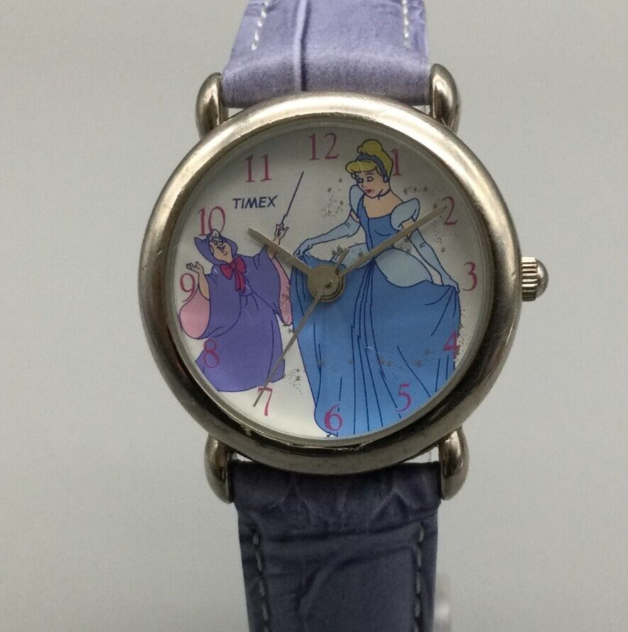 Vintage Timex Disney Cinderella Watch Women Silver Tone 30mm Leather New Battery