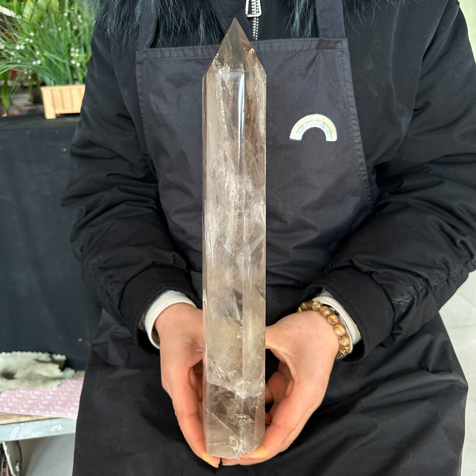 3.41LB Natural smoked crystal tower symbiotic polishing and healing1550g