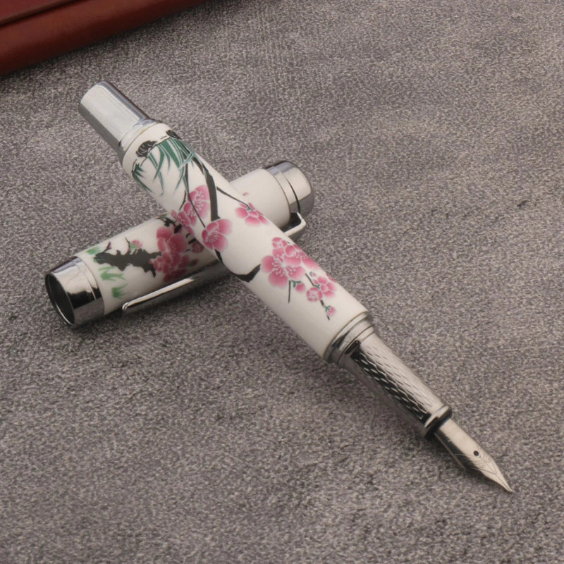 Jinhao 955 Fountain Pen, Medium Nib, Ceramic Porcelain, Plum Blossom Painting CT