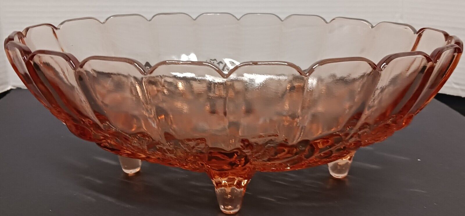 Vintage Indiana Glass Pink Depression Large Oval Footed Fruit Bowl Harvest Grape