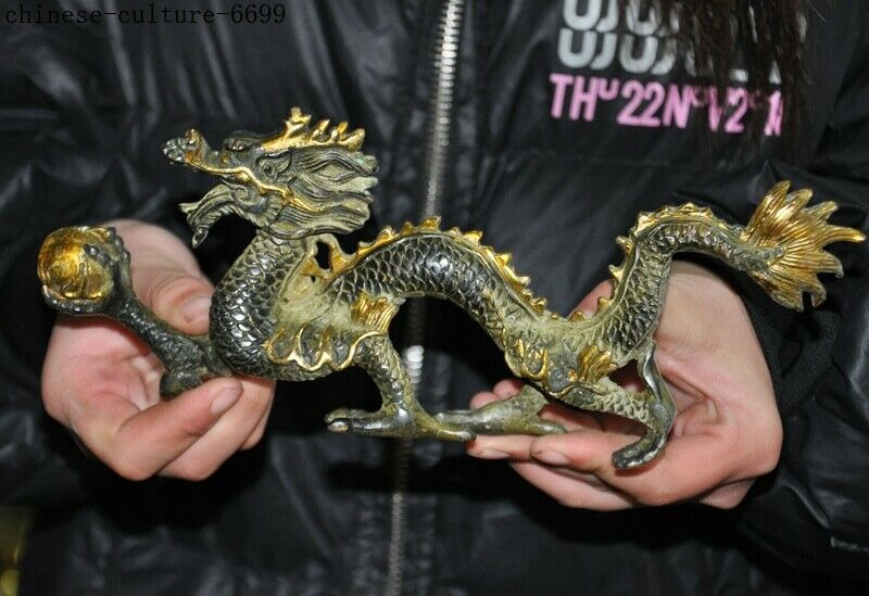 12\'\' China bronze Chinese Zodiac lucky Feng Shui animal loong dragon statue