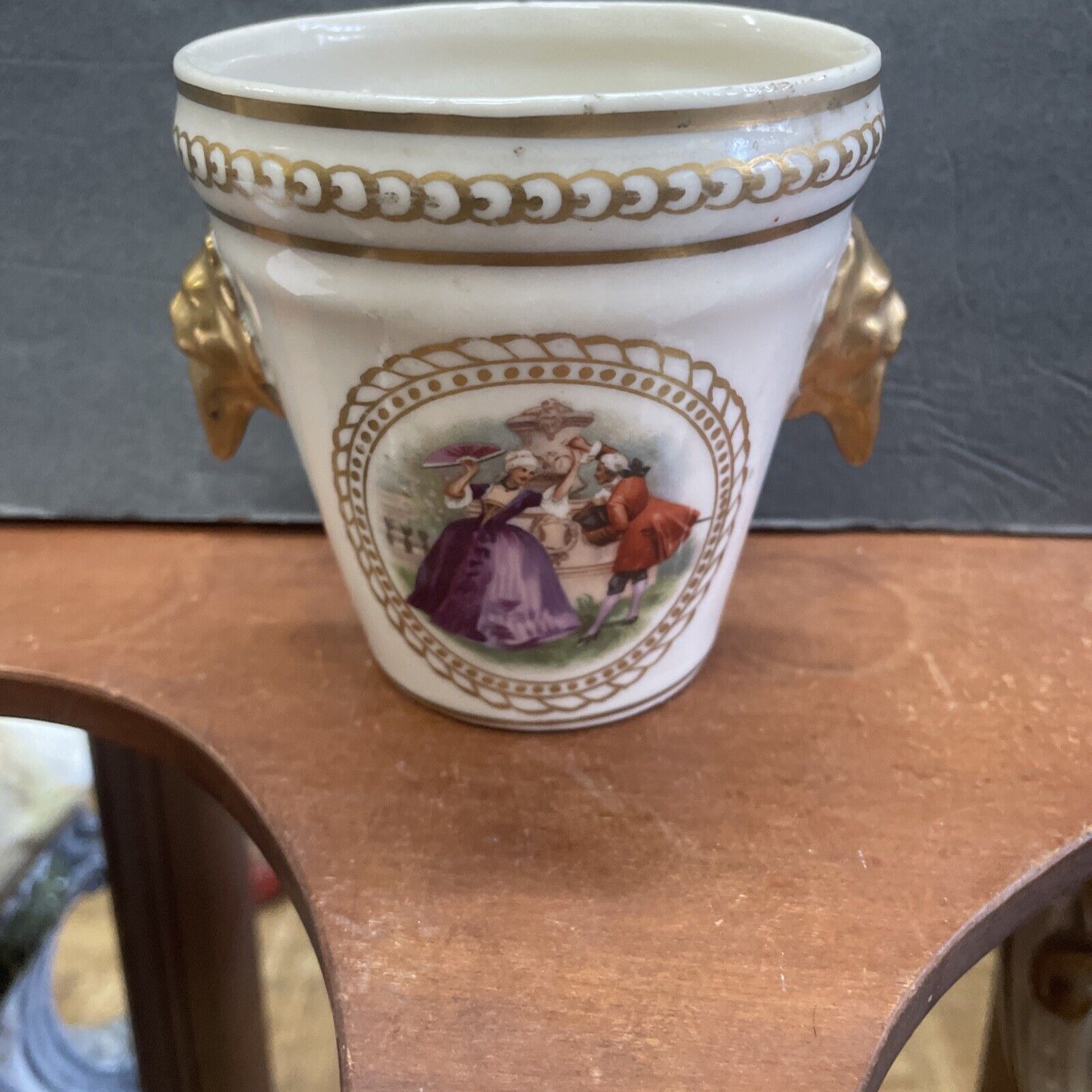 antique vintage St Regis porcelain cache pot w/ french scene planter Flower Pot