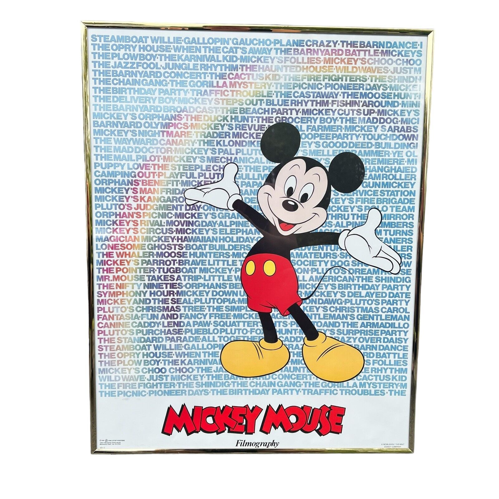Disney Poster Mickey Mouse Vintage 1986 Rainbow Words Framed 28x22\
