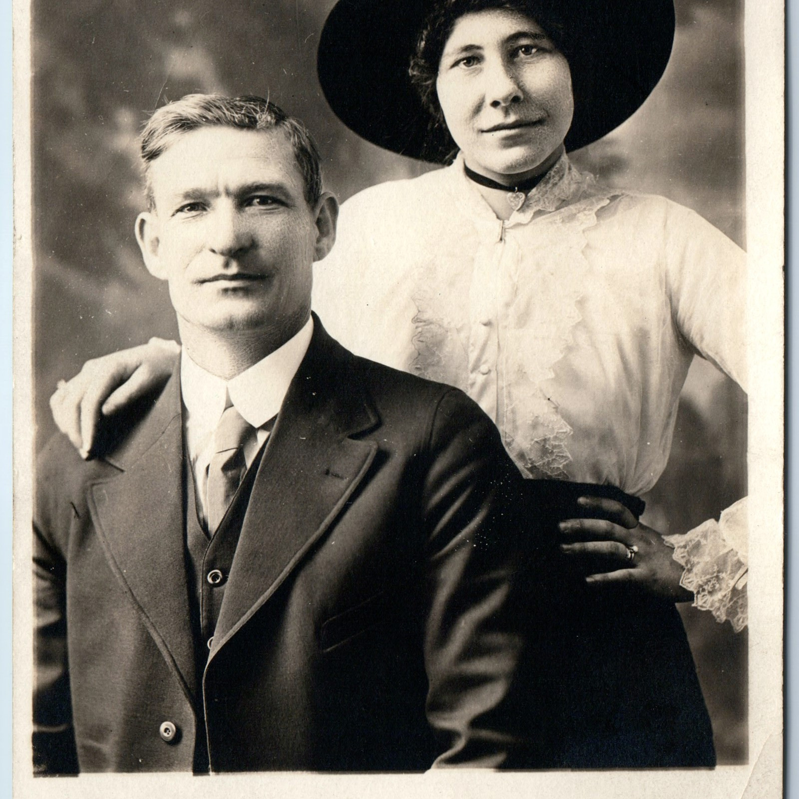 ID'd c1910s Married Couple Portrait RPPC Man Woman Lady Real Photo Gardener A258
