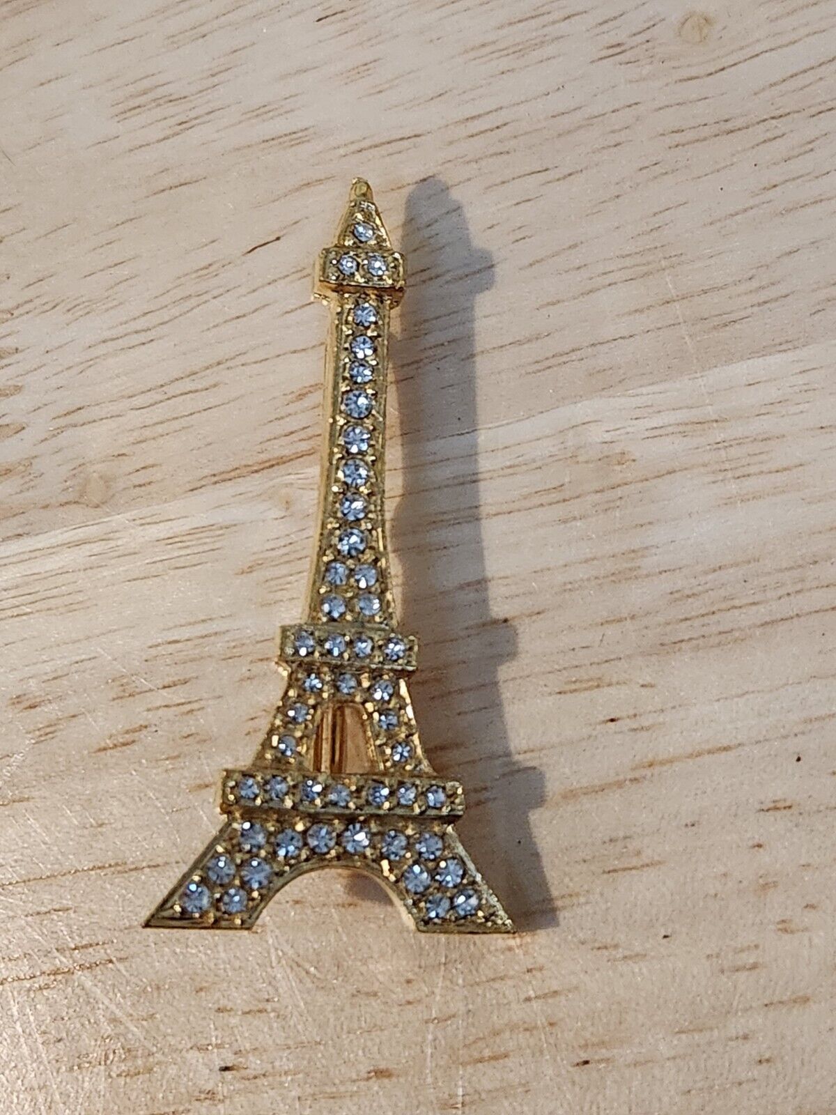 Vintage White Rhinestone Eiffel Tower Paris France 2 In Souvenir Pin