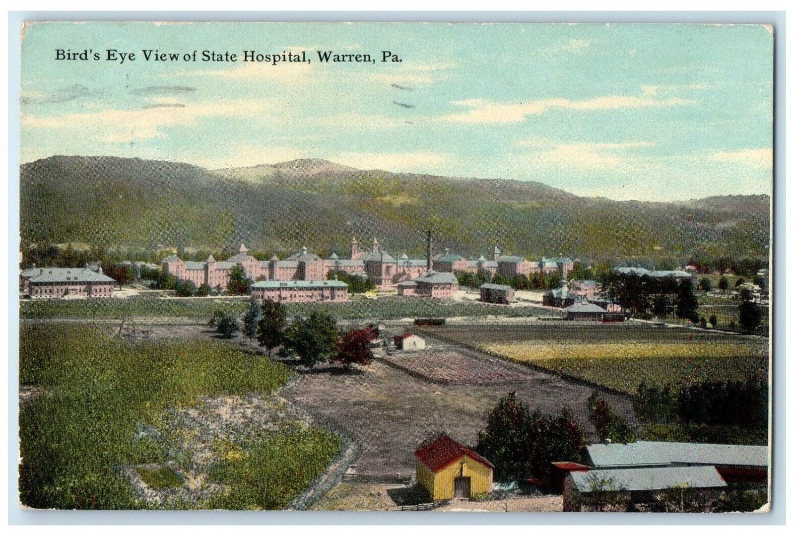 1911 Bird's Eye View Of State Hospital Warren Pennsylvania PA Antique Postcard