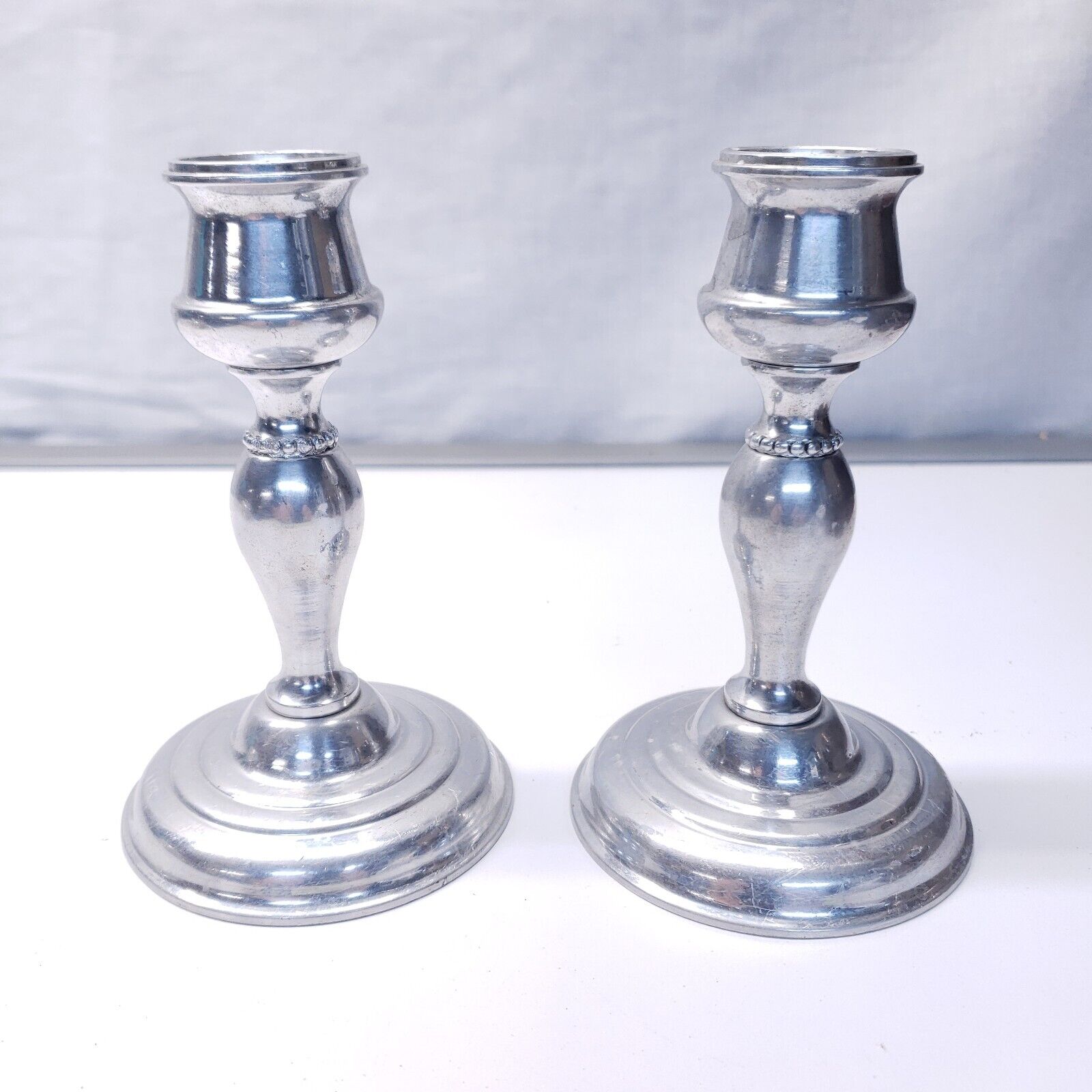 Vintage Pair of MCM Morgenware New York Aluminum Candle Stick Holders