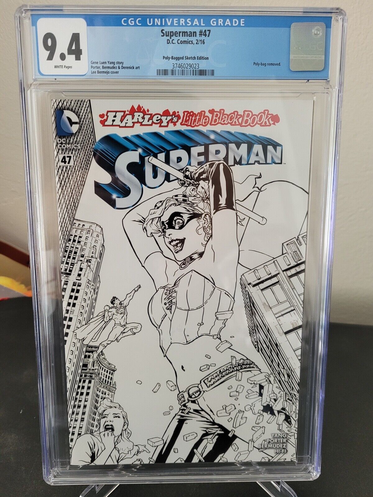 SUPERMAN #47 CGC 9.4 GRADED 2016 HARLEY\'S LITTLE BLACK BOOK SKETCH VARIANT COVER