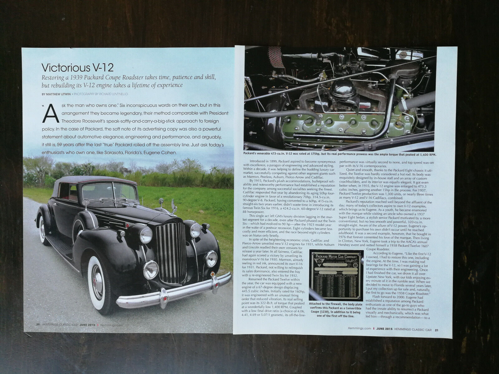 1939 Packard Coupe Roadster V-12 4-Page Original Color Article 