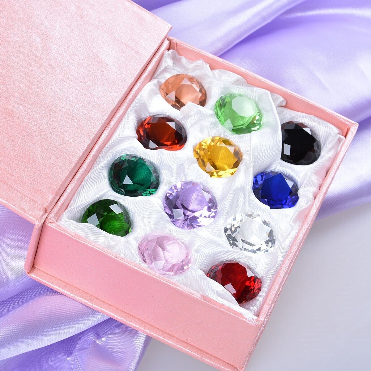 Set of 12 Color Crystal Diamond Glass Paperweight Art Giant Wedding Gift 25MM