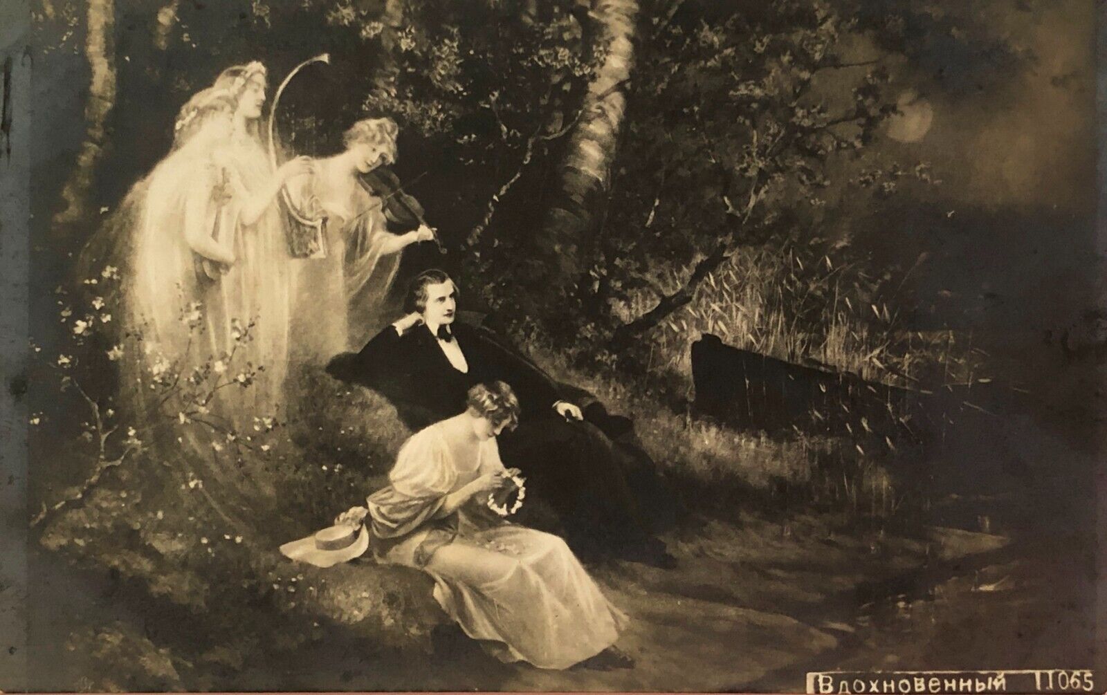 1900s Mystic card Ghosts of Inspiration B&W card ANTIQUE POSTCARD