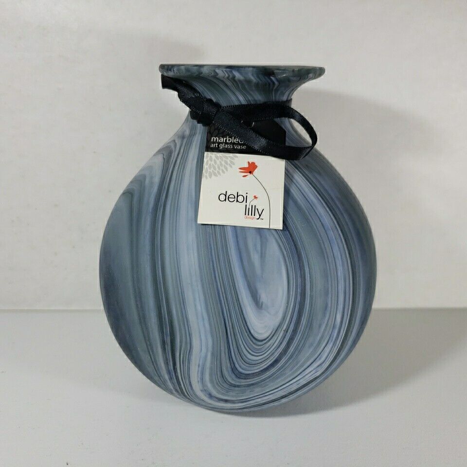 Debi Lilly Medium Marbled Art Glass Vase, Gray/Blue