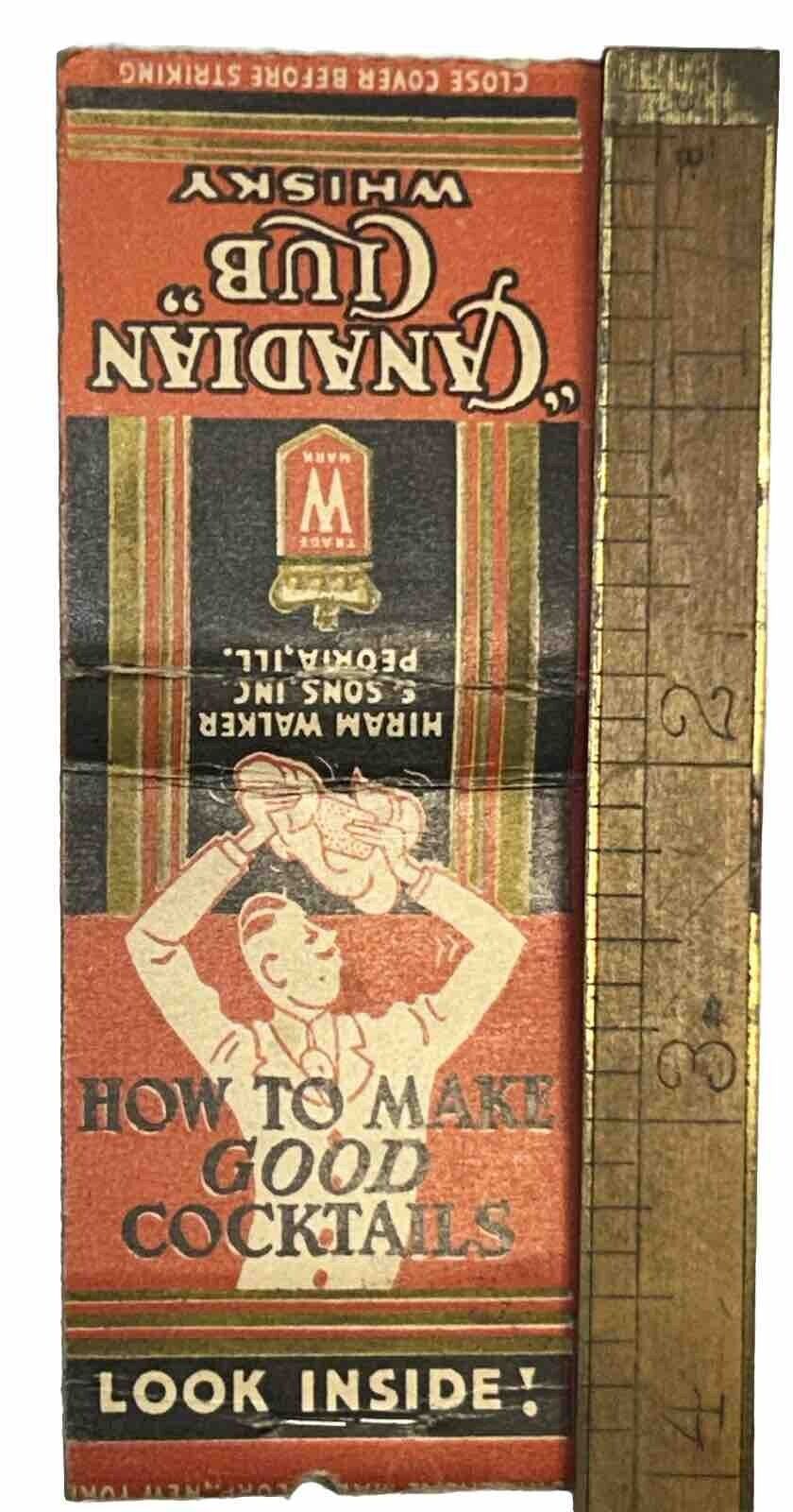 Antique Canadian Club Whisky Peoria Illinois Matchbook 1930s Cocktails Whisky