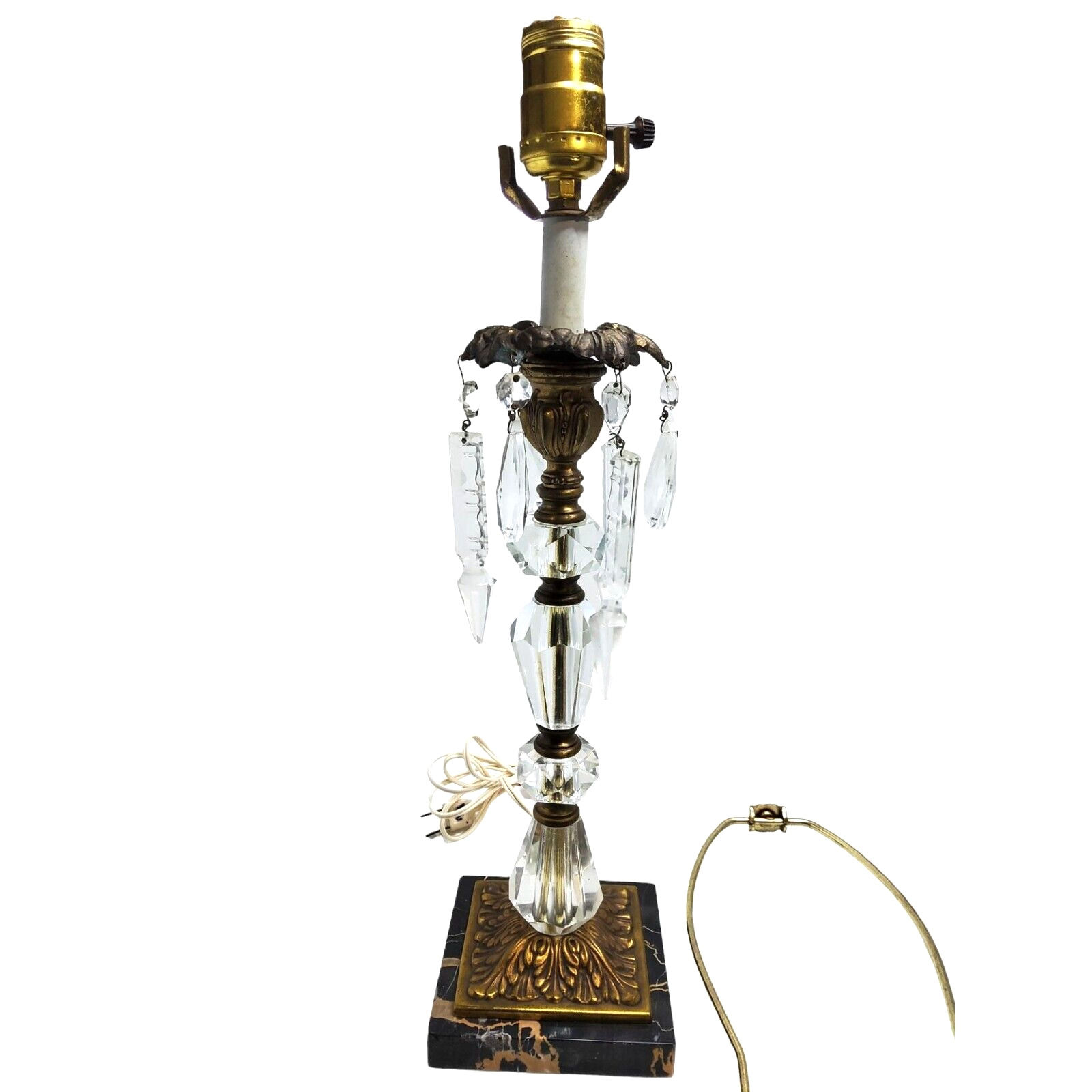 vintage 1950s stunning chrystal, brass, marble base loevsky & loevsky table lamp