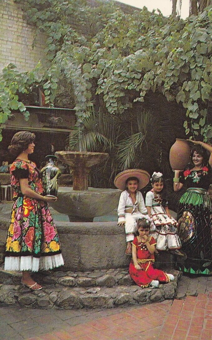 Los Angeles, CA., Olvera St, 2, c 1960s, With Women/Children,Tradl.Dress,Shrine+