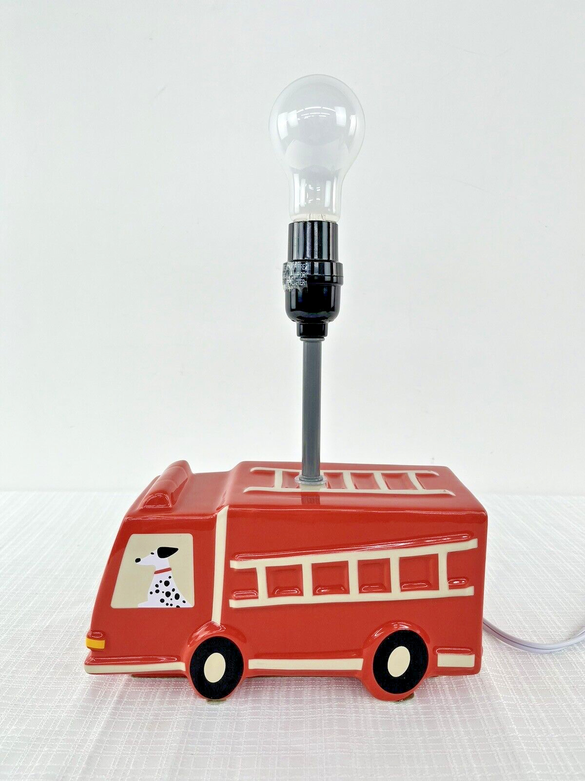 Target Fire Truck Lamp w/ Dalmation Dog Kids Nursery Ceramic Lamp - No Shade