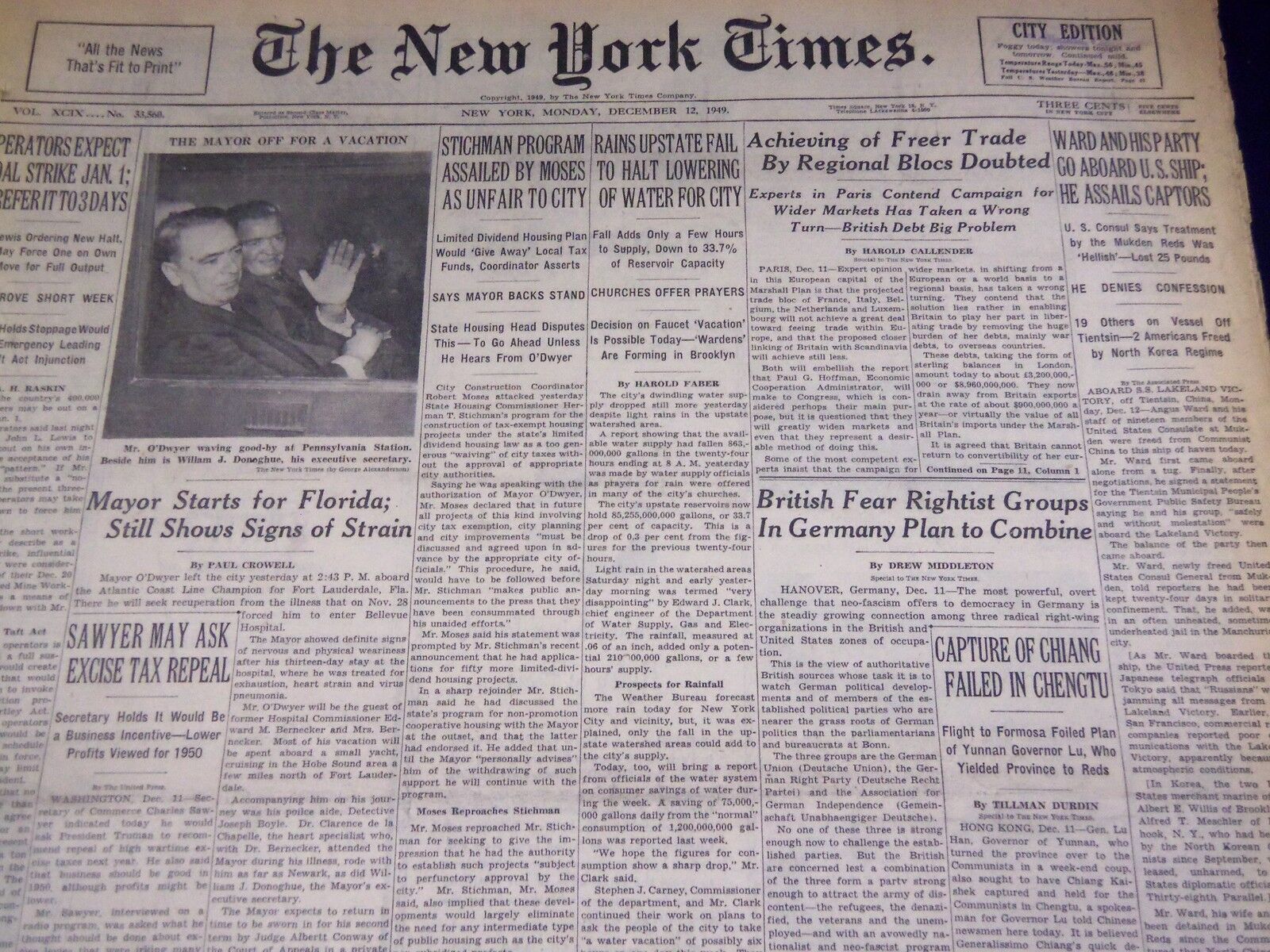 1949 DECEMBER 12 NEW YORK TIMES - CAPTURE OF CHIANG FAILED - NT 3001