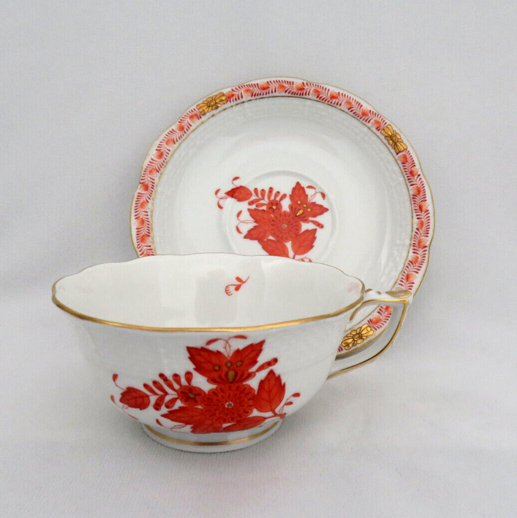 Herend Hungary Chinese Bouquet Rust Cup and Saucer