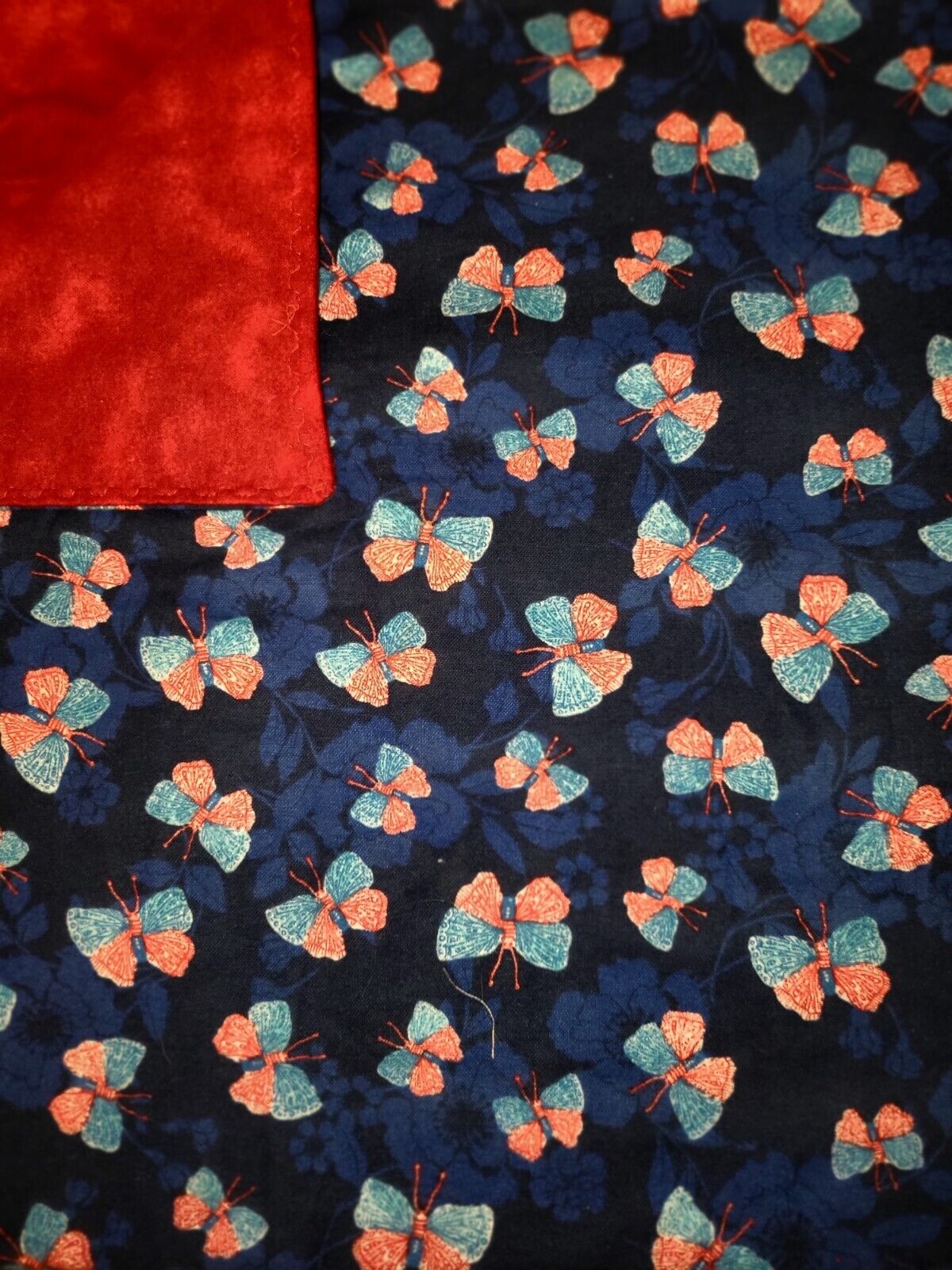 Vintage Vibrant Butterfly Soft  cloth blanket small Red Bright Pink Blue 