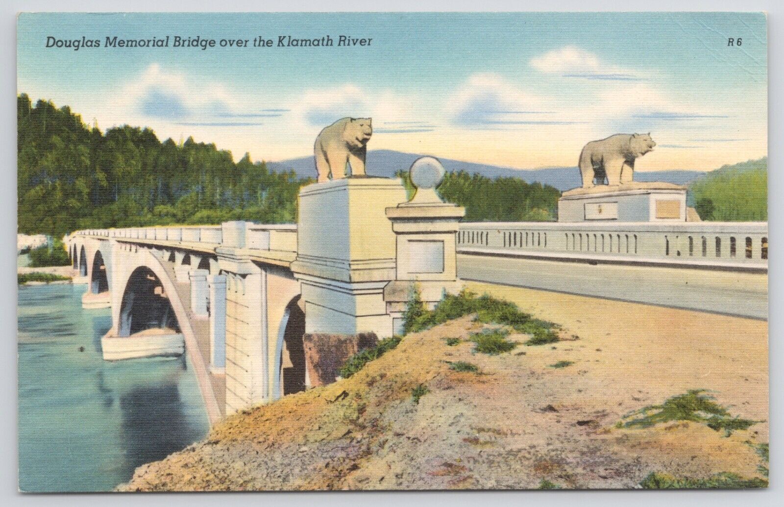 California Douglas Memorial Bridge Over Klamath River Linen Postcard