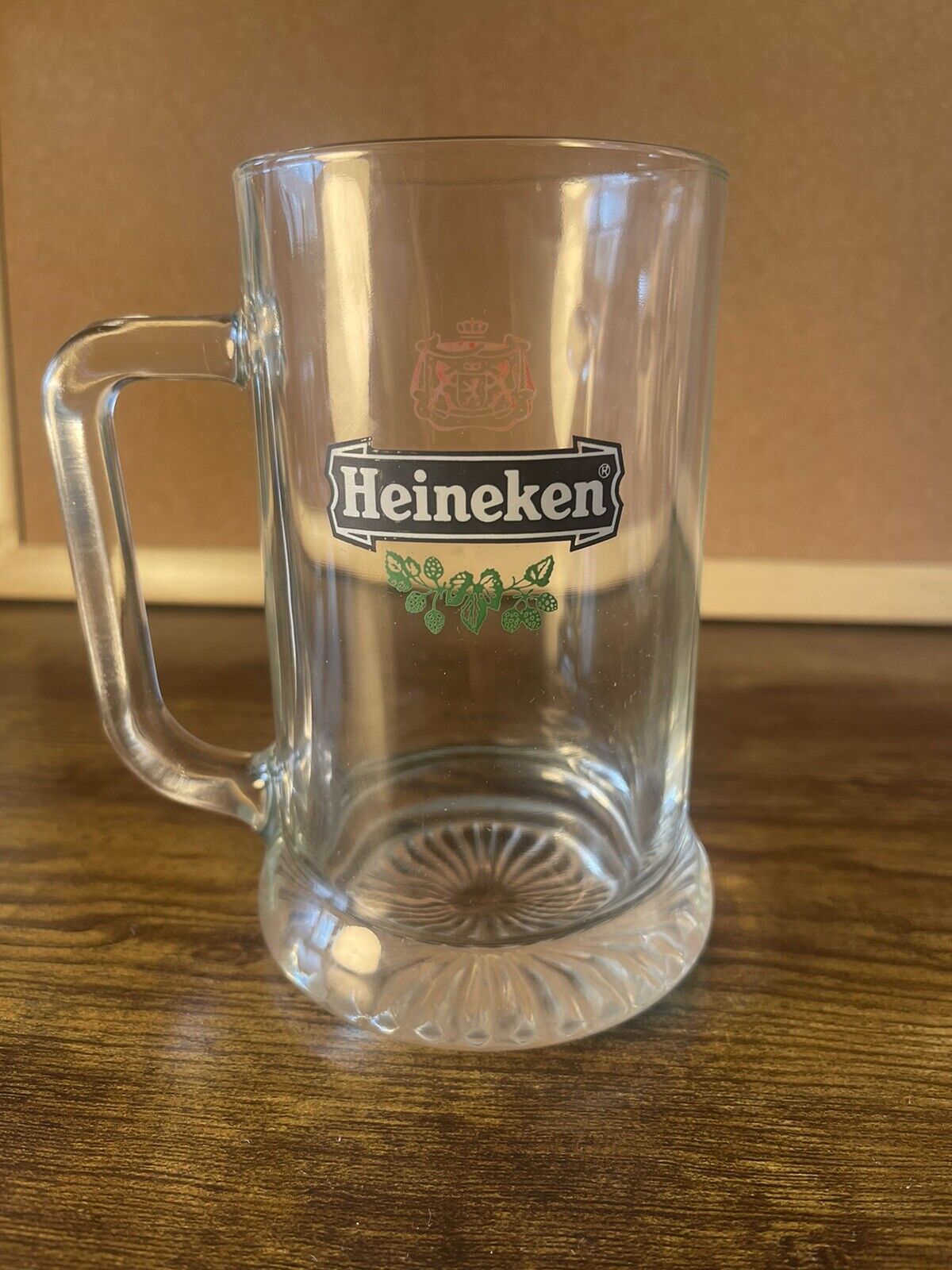 Vintage Heineken Half Liter Beer Tankard Crown Stamped Glass