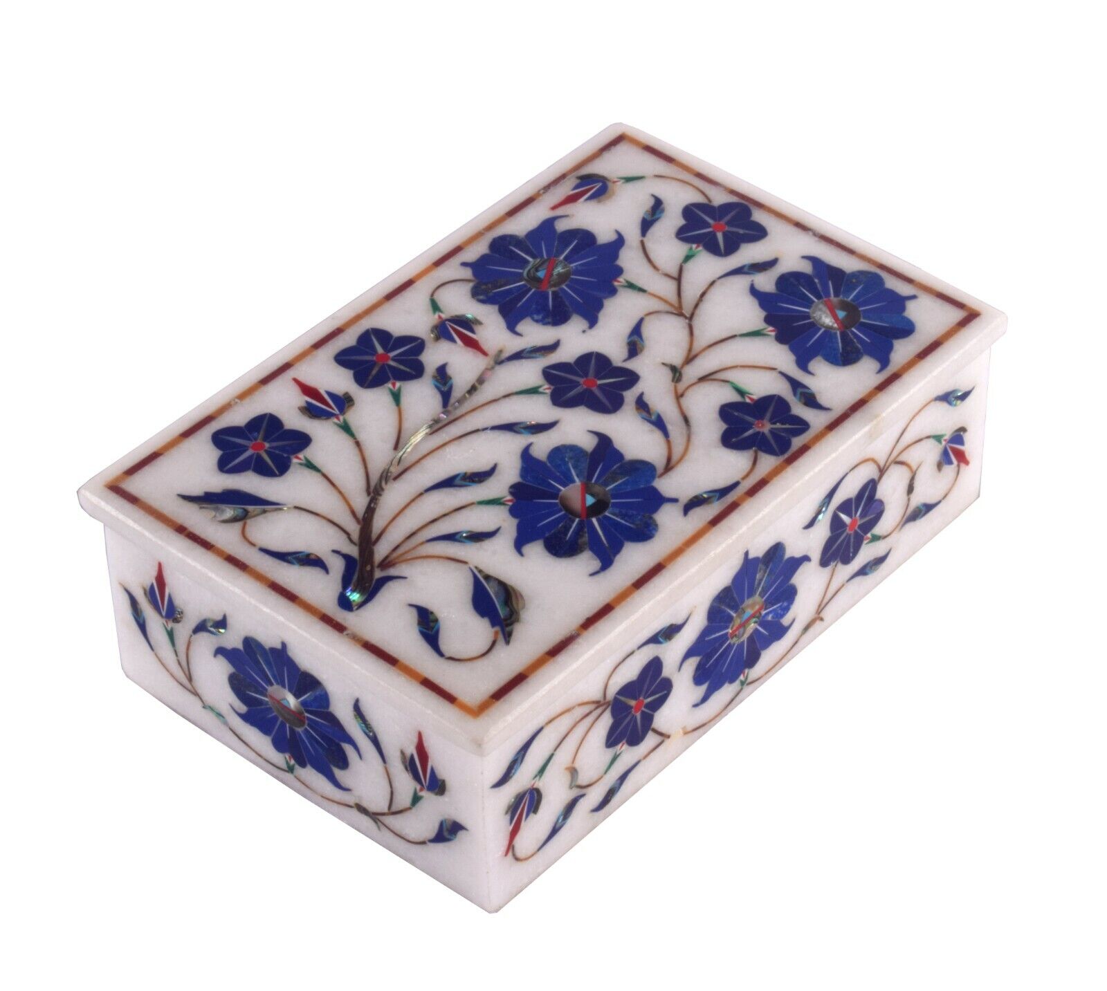 Marble Jewelry Box Inlay Rare Lapis Floral Art Mosaic Valentine Gift Home Decor