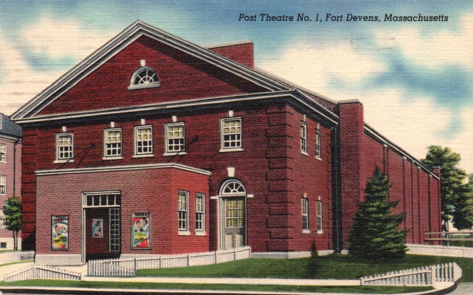 Postcard MA Fort Devens Post Theater No 1 Posted 1940s Linen Vintage PC J2851