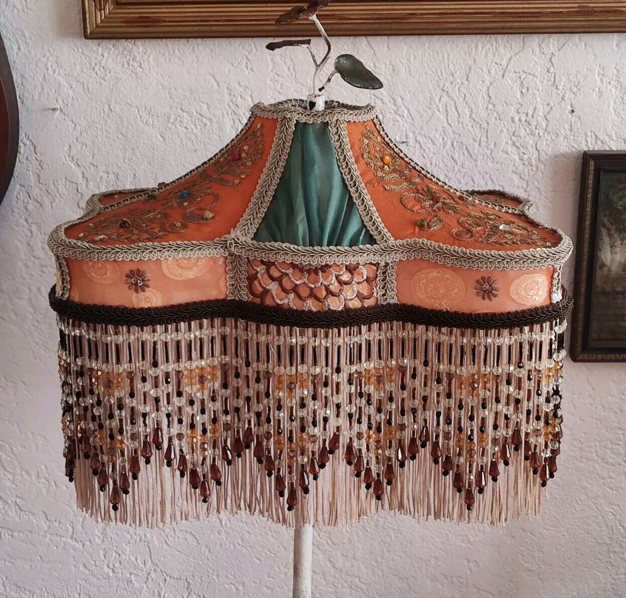  Victorian Style  Embroidered  & Beaded Fringed Hand Made Lamp Shade