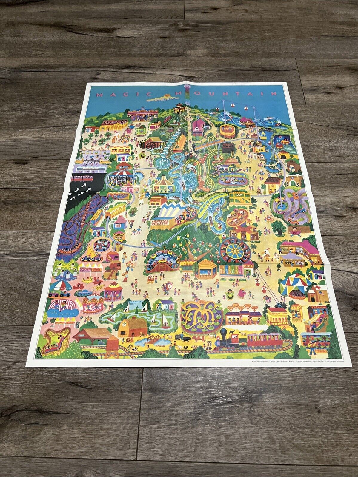 Really Rare Vintage 1973 Magic Mountain Amusement Park  Map  Poster 20x28