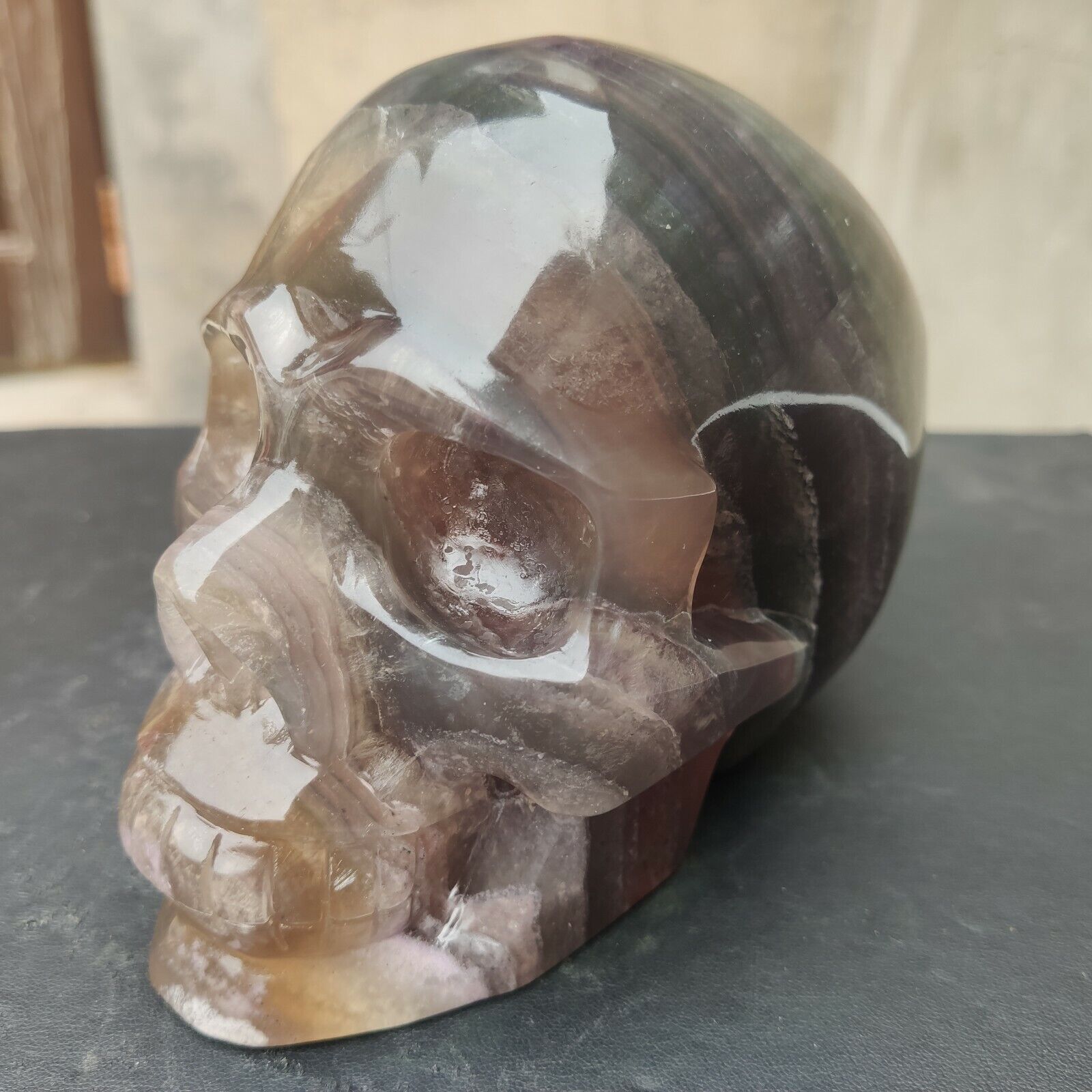 -4.8LB Large fluorite Quartz Natural Rock Crystal Skull Premium Realistic Size
