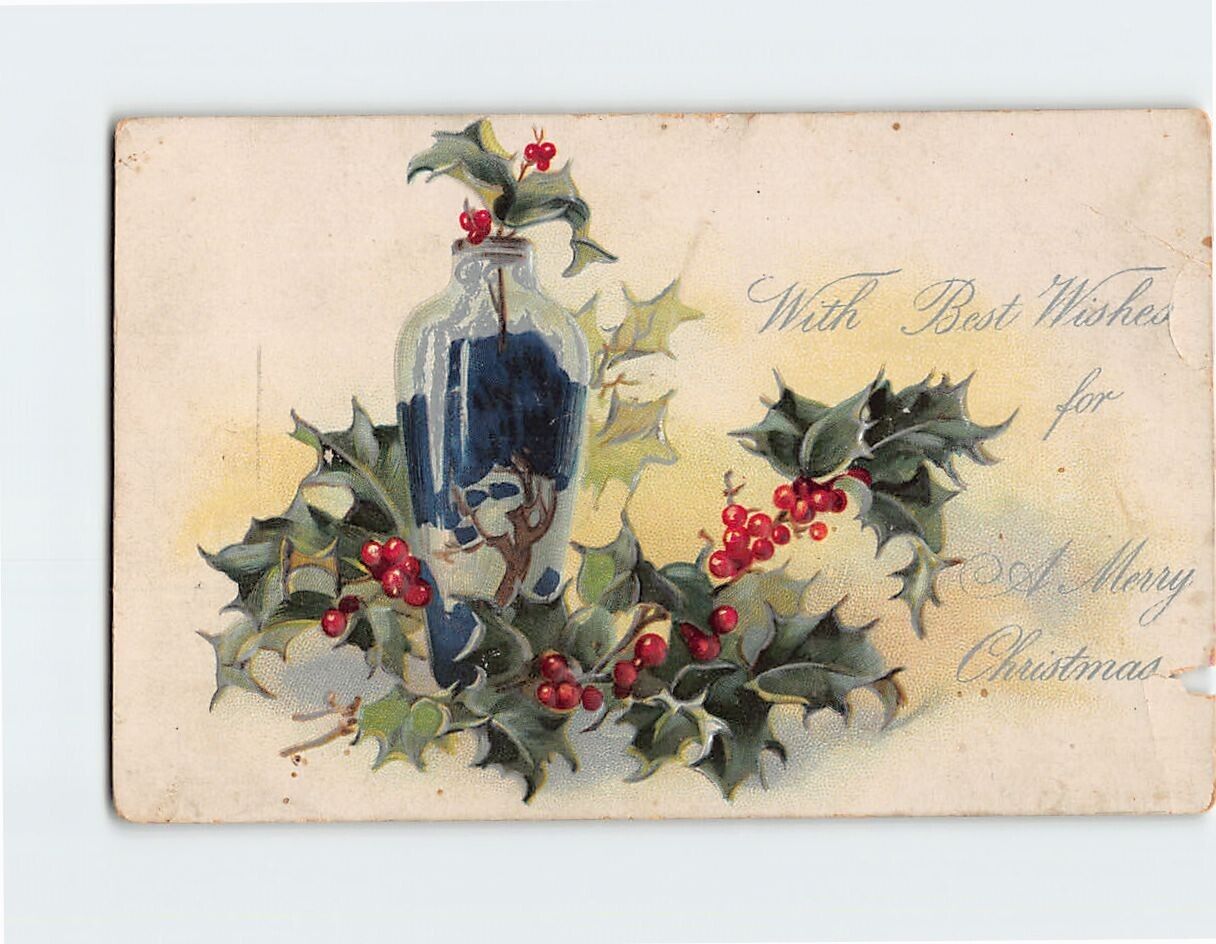 Postcard With Best Wishes for A Merry Christmas with Embossed Art Print