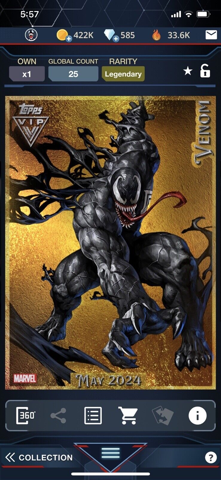 Topps Marvel Collect Legendary Venom VIP May 2024  Only 25 Of Them- Digital