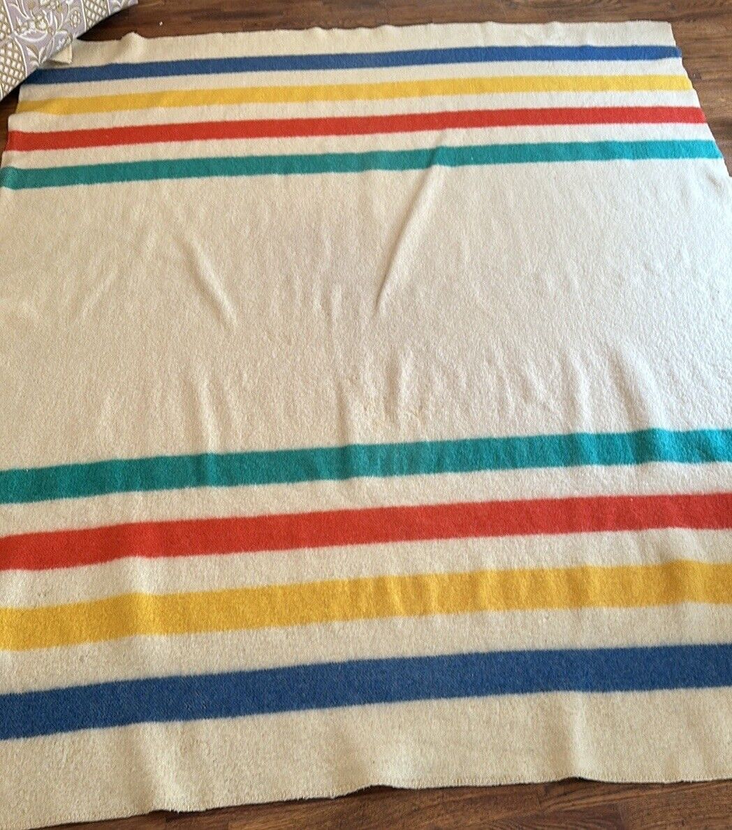 Vintage 4 Stripe Wool Blanket 84x75 