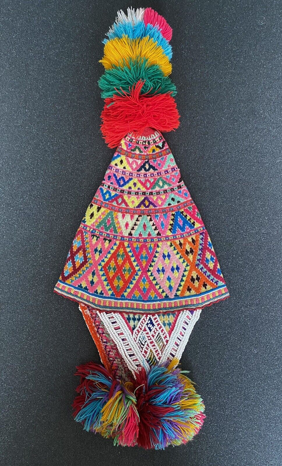 Antique Q’ero Peruvian Ceremonial Shaman Chullo Hat Andean Textile #4 *More fine