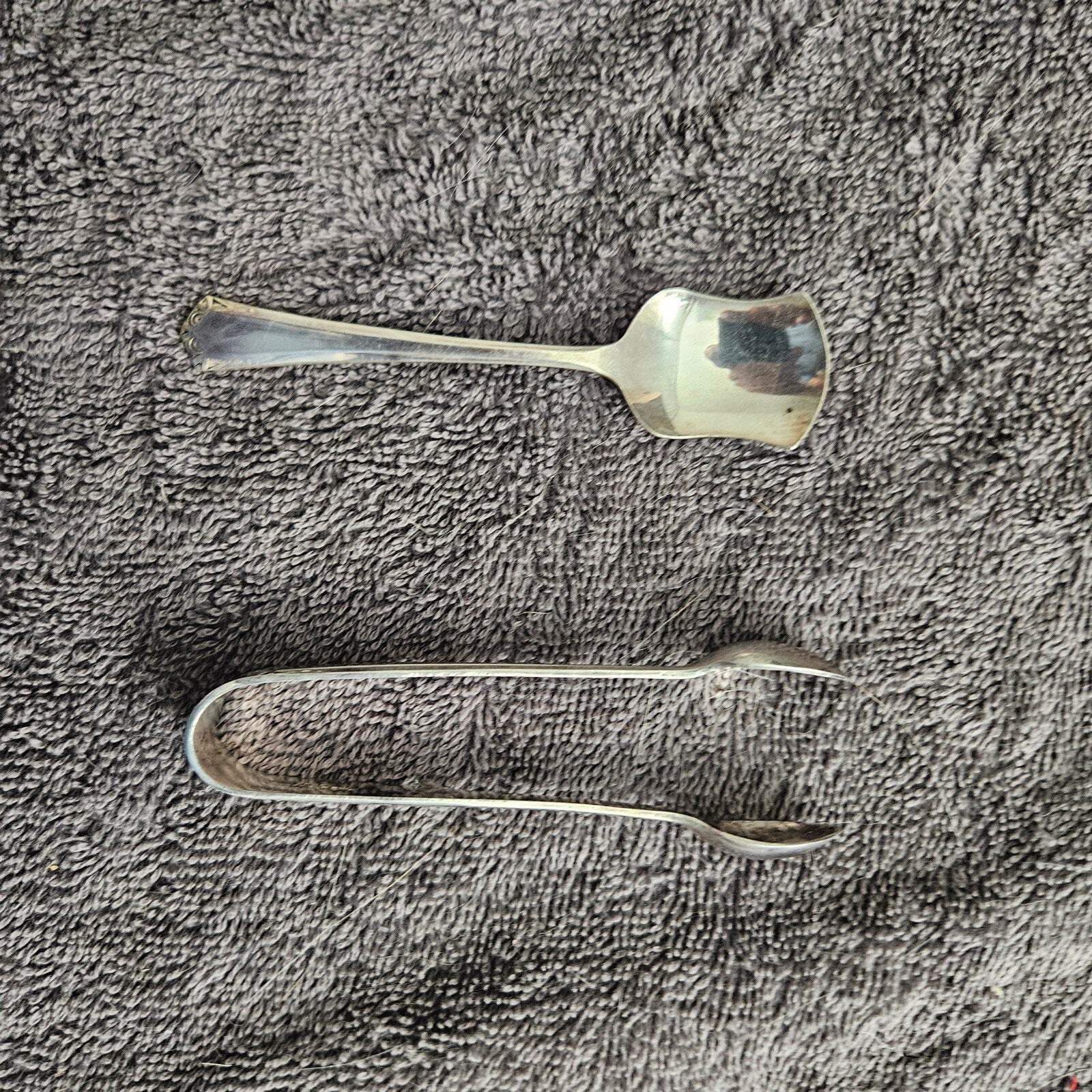Sheffield EPNS Silverplate Sugar Tongs and Scoop Spoon - England