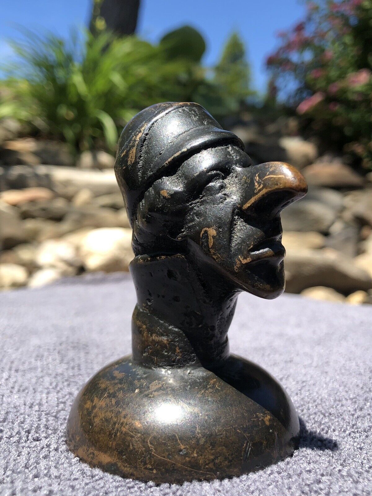 Rare Antique Bronze Bust Sculpture Large Nose French Man Paper Weight Holder EX+